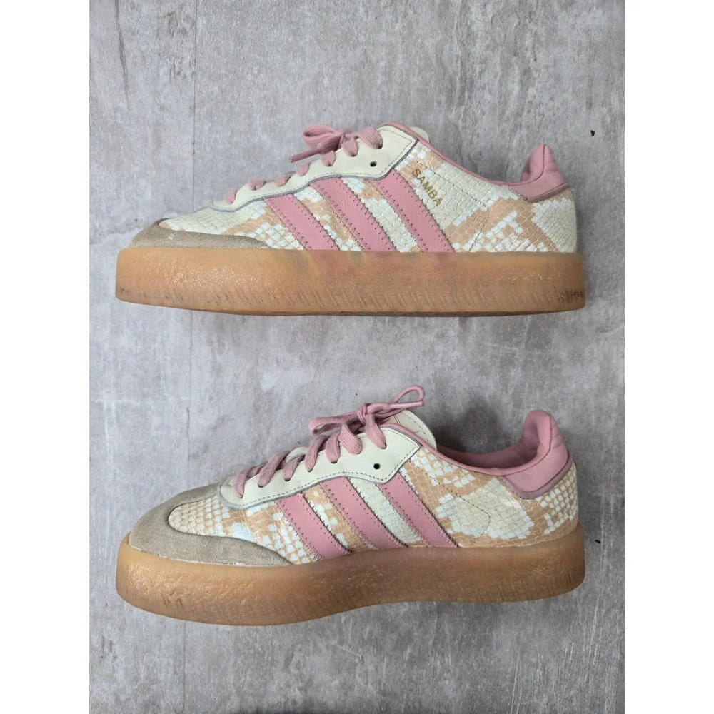 Adidas Samba Sneaker 8 Pink Cream Snakeskin Platform Gum Shoes Sporty Athleisure